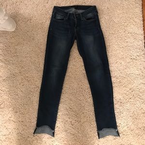 Dark Wash Uneven Bottom Jeans