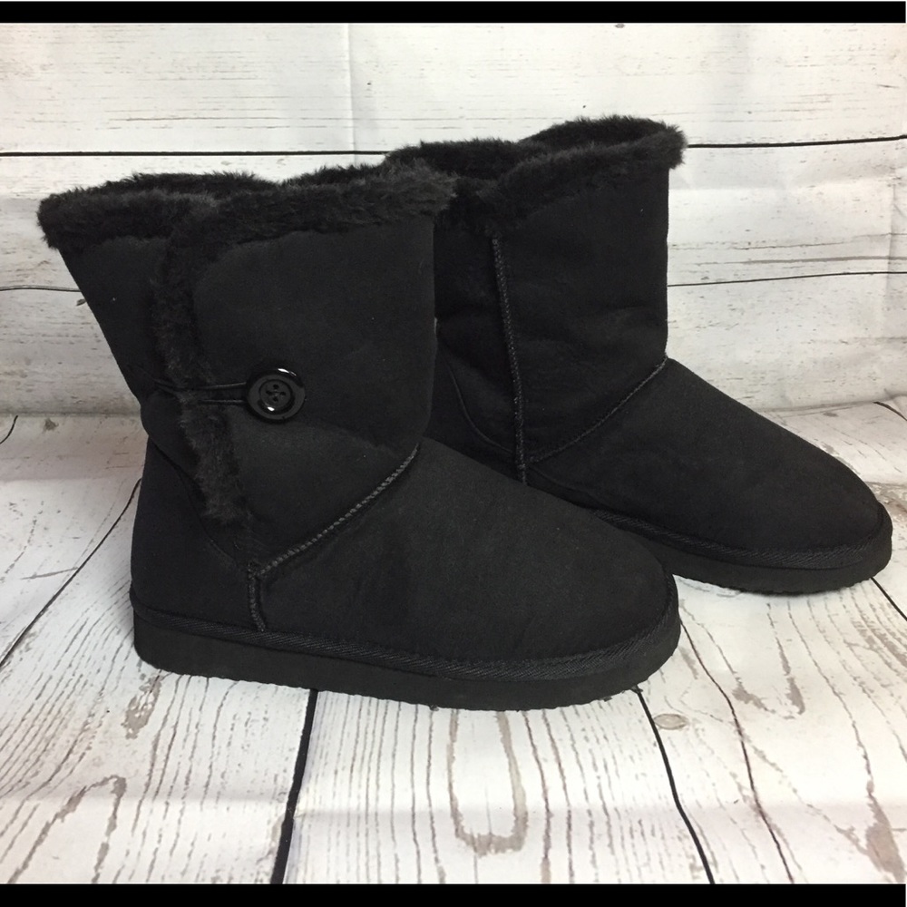 New Black Cozy Faux Fur Mid Calf Winter Boots