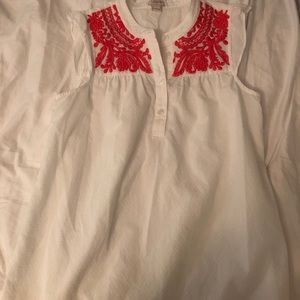 J. Crew Ruffle Cap Sleeve Embroidered Blouse