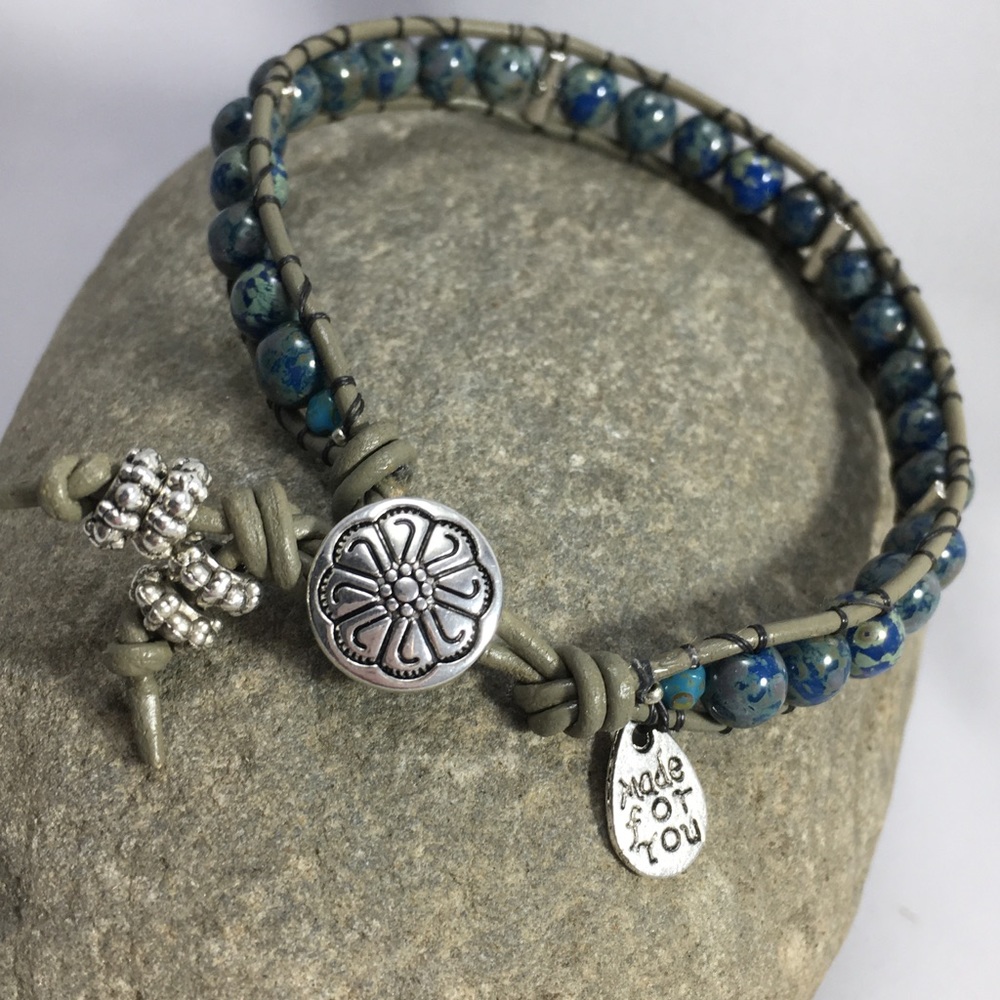 Leather Wrapped Bracelet w/ Azurite Healing Stones