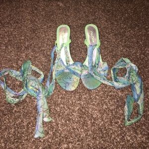 Teal and blue lace up heels