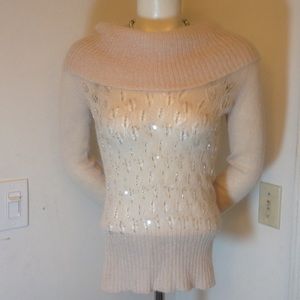 LOFT OFF WHITE EMBELLISHED SWEATER LOFT OFF WHITE EMBELLISHED SWEATER