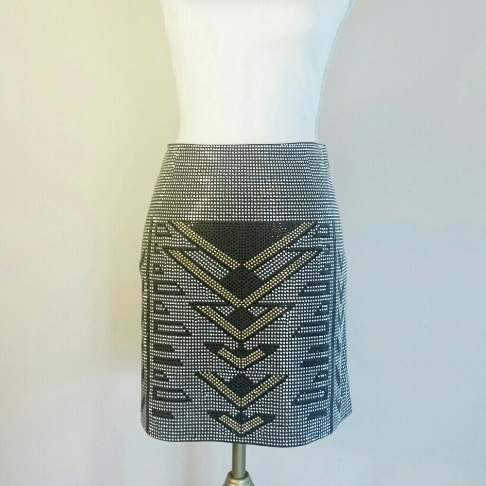 Metalic Studded Rhinestone Mini Skirt - Dina Be