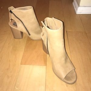 Tan peep toe booties