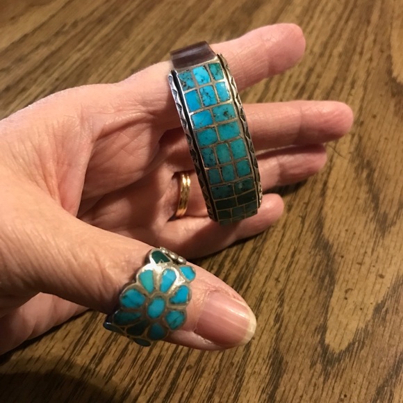Vintage inset cuff bracelet & ring - Picture 7 of 7
