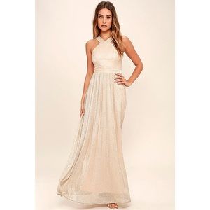 Lulu’s Always Moving Gold Maxi Dress XS