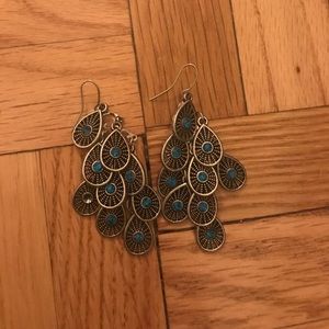 Silver and teal hanging earrings