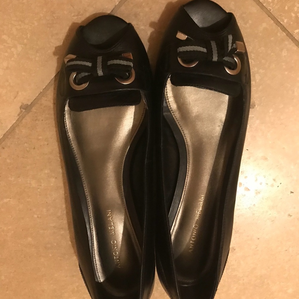 Antonio Melani Black Open Toe Flats