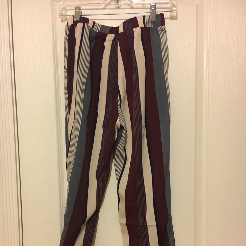 striped elastic waist pants