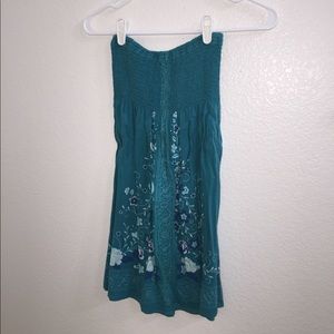 Turquoise Strapless Floral Summer Dress