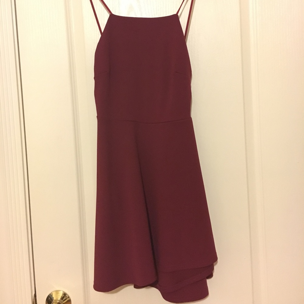 square neck burgundy dress