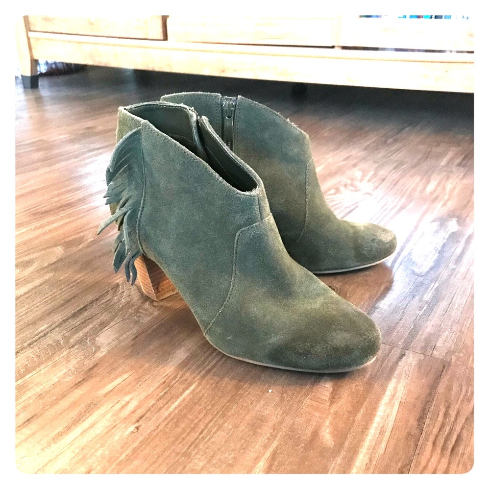 Tahari Camila Green Suede Fringe Bootie