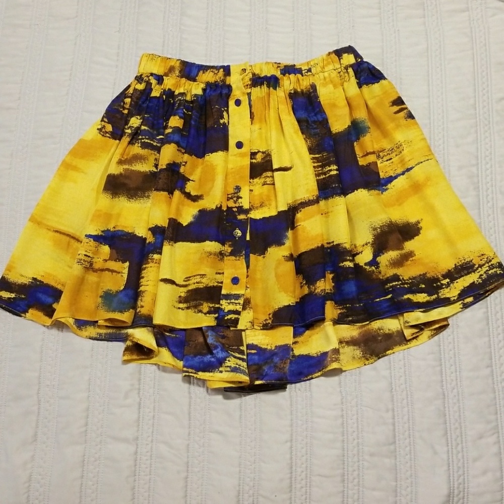 Thakoon blue and yellow gathered waist Silk skirt