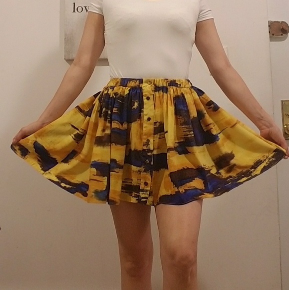Thakoon blue and yellow gathered waist Silk skirt - Picture 1 of 6