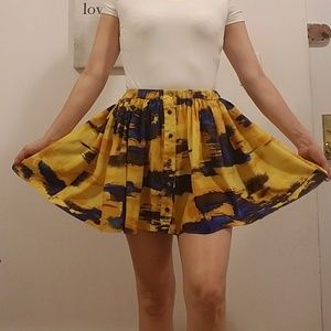 Thakoon blue and yellow gathered waist Silk skirt