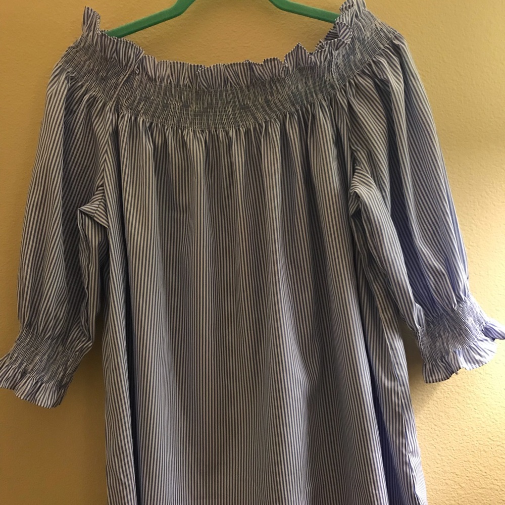 Blue and white striped off the shoulder top