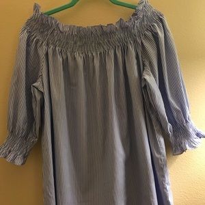 Blue and white striped off the shoulder top
