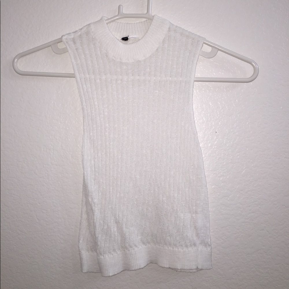 White Knit High Neck Tank Top