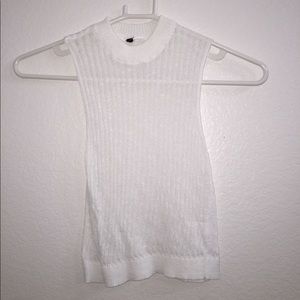 White Knit High Neck Tank Top