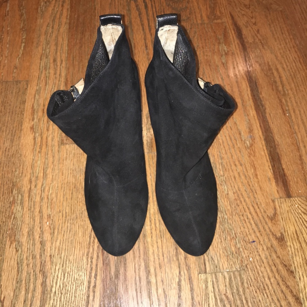 Suede Nine West black wedge booties. Size 7.5.
