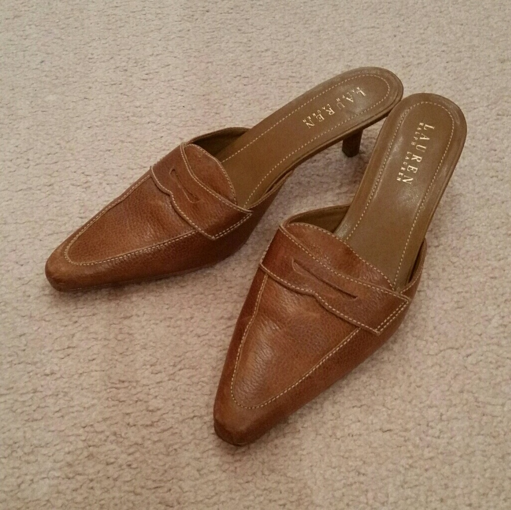 Ralph Lauren Cognac Slip on Slide Heels