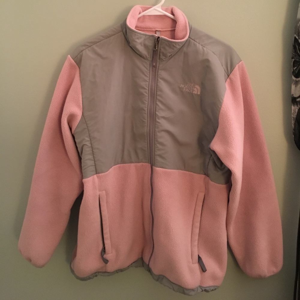 Pink and gray North Face Denali jacket