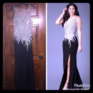 Black sequin dress with split