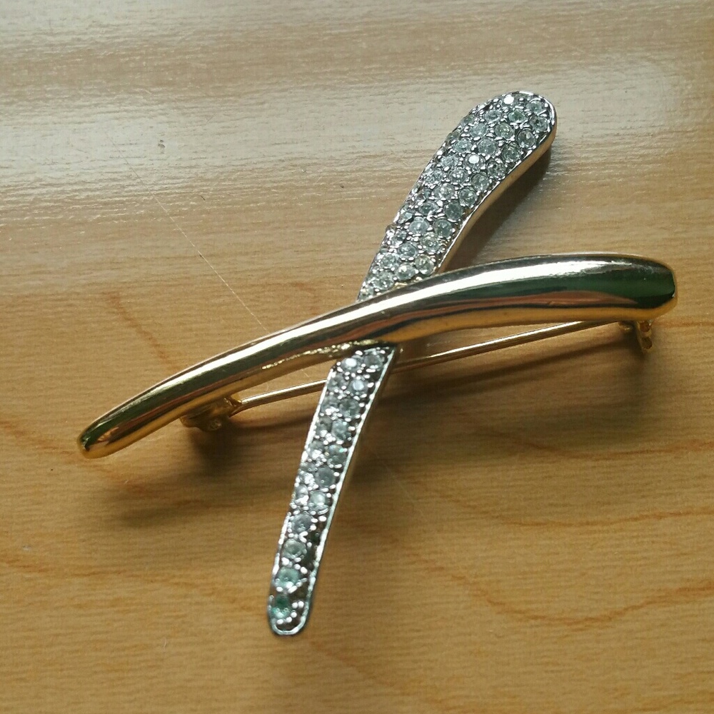 Criss Cross silver and gold brooch