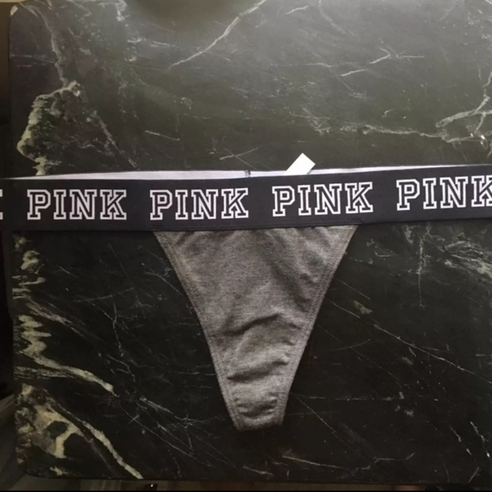 NWT PINK Logo Waistband Thong M Athletic Gray