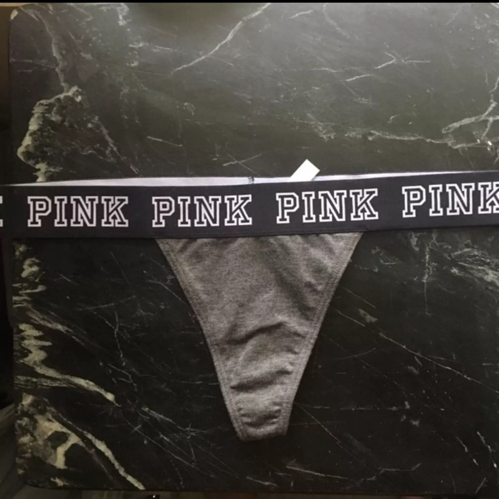 NWT PINK Logo Waistband Thong M Athletic Gray