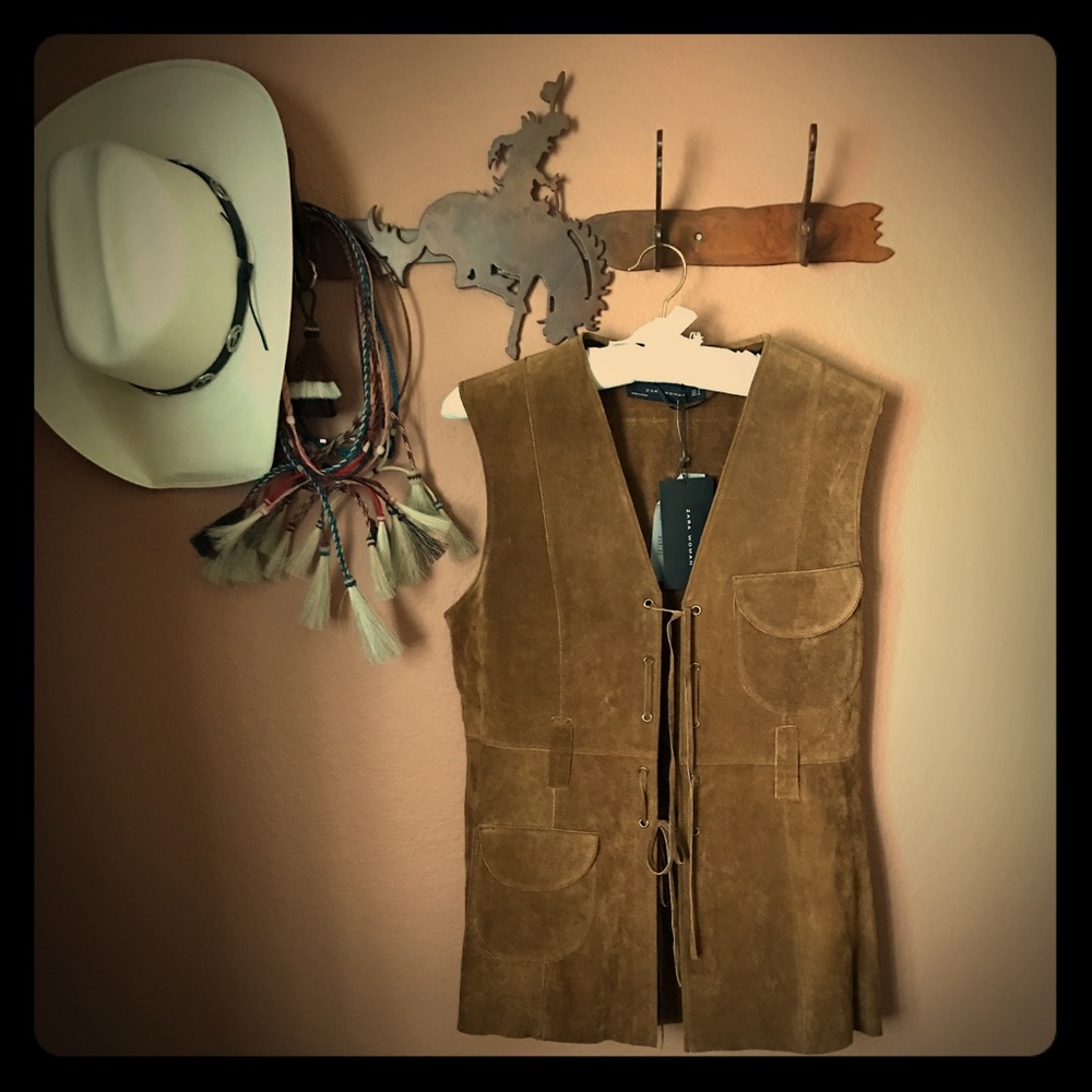 Zara Woman, Genuine Brown Leather Vest, Small