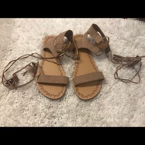 Faux Suede ankle wrap sandals