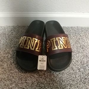 Pink brand slip ons