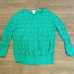 LOFT Kelly Green 3/4 Sleeve Crotchet Cardigan LOFT Kelly Green 3/4 Sleeve Crotchet Cardigan
