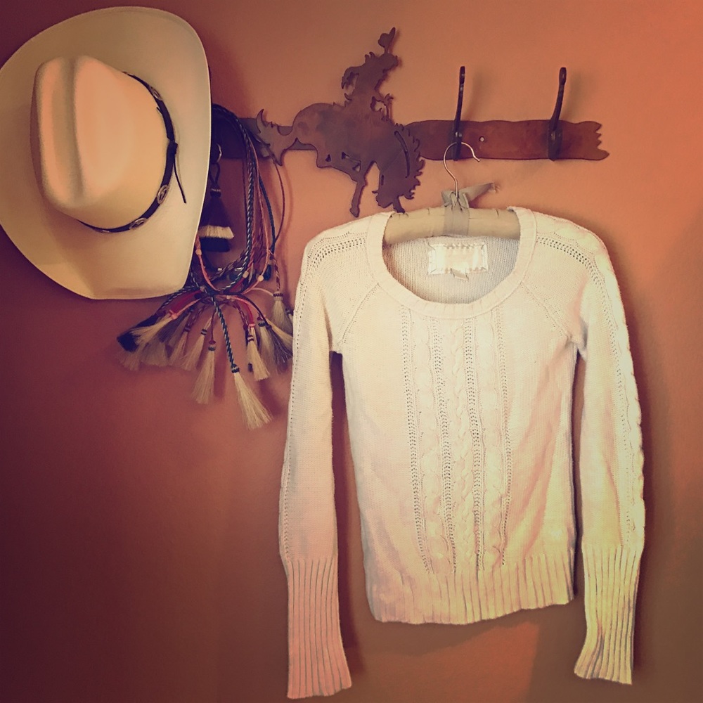 American Eagle White Cable Knit Sweater, XS