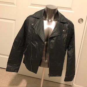 H&M men black denim biker jacket w/ zipper detail