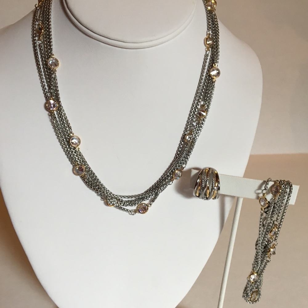 Gold and Stainless Steel Necklace Earring Bracelet