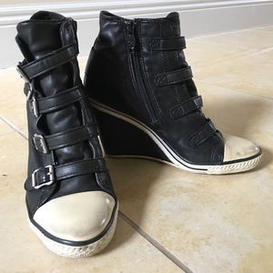 ASH Black Leather Wedge Sneakers Sz 8