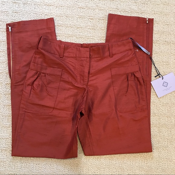 Vera Wang Lavender Label silk crop pants rust 0/34 - Picture 2 of 5