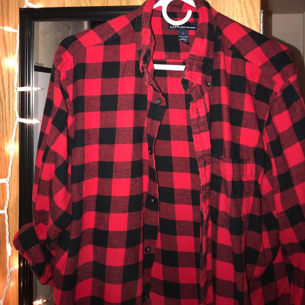 John Ashford men's button down red/black size lg