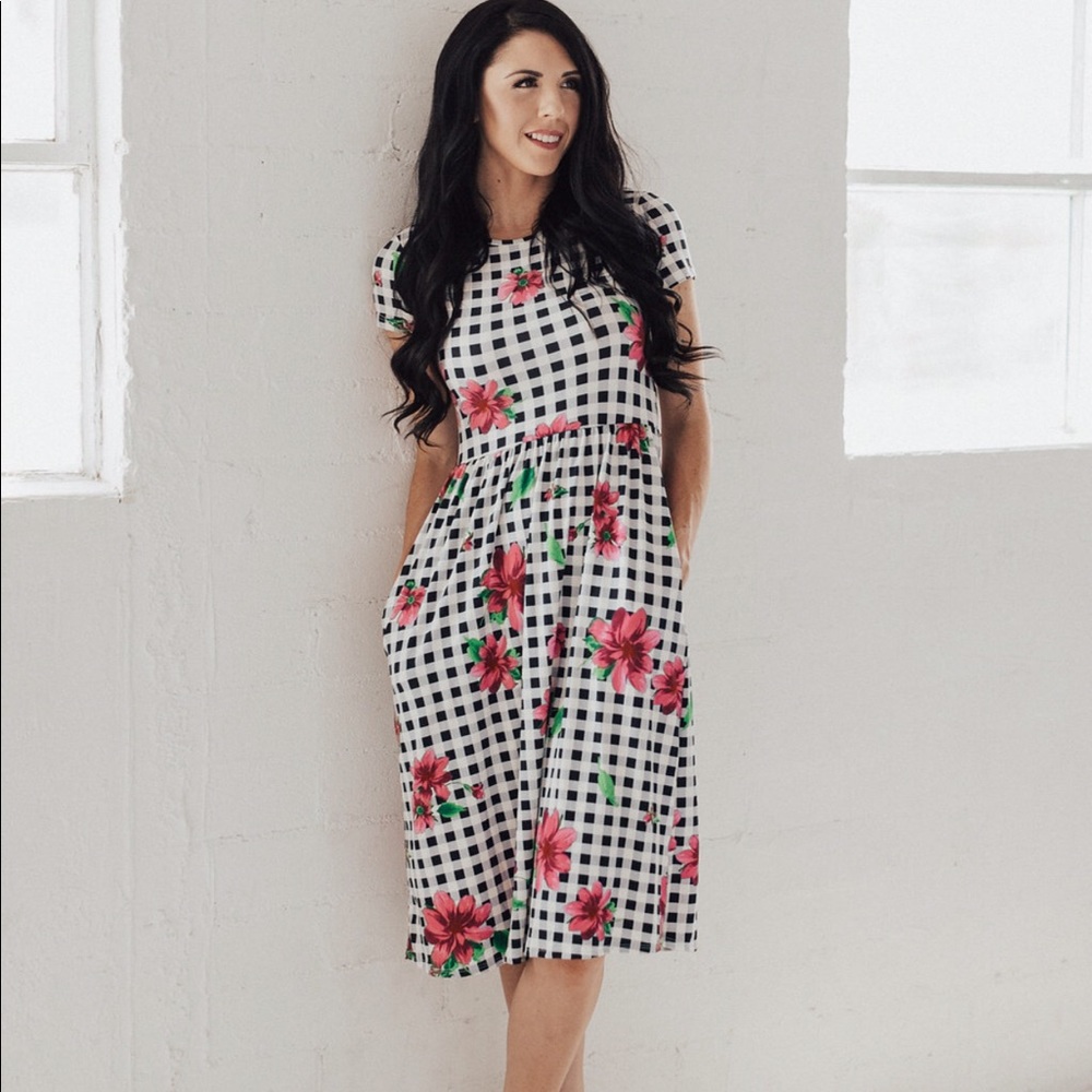 Gingham Floral Midi Dress