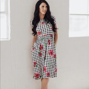 Gingham Floral Midi Dress
