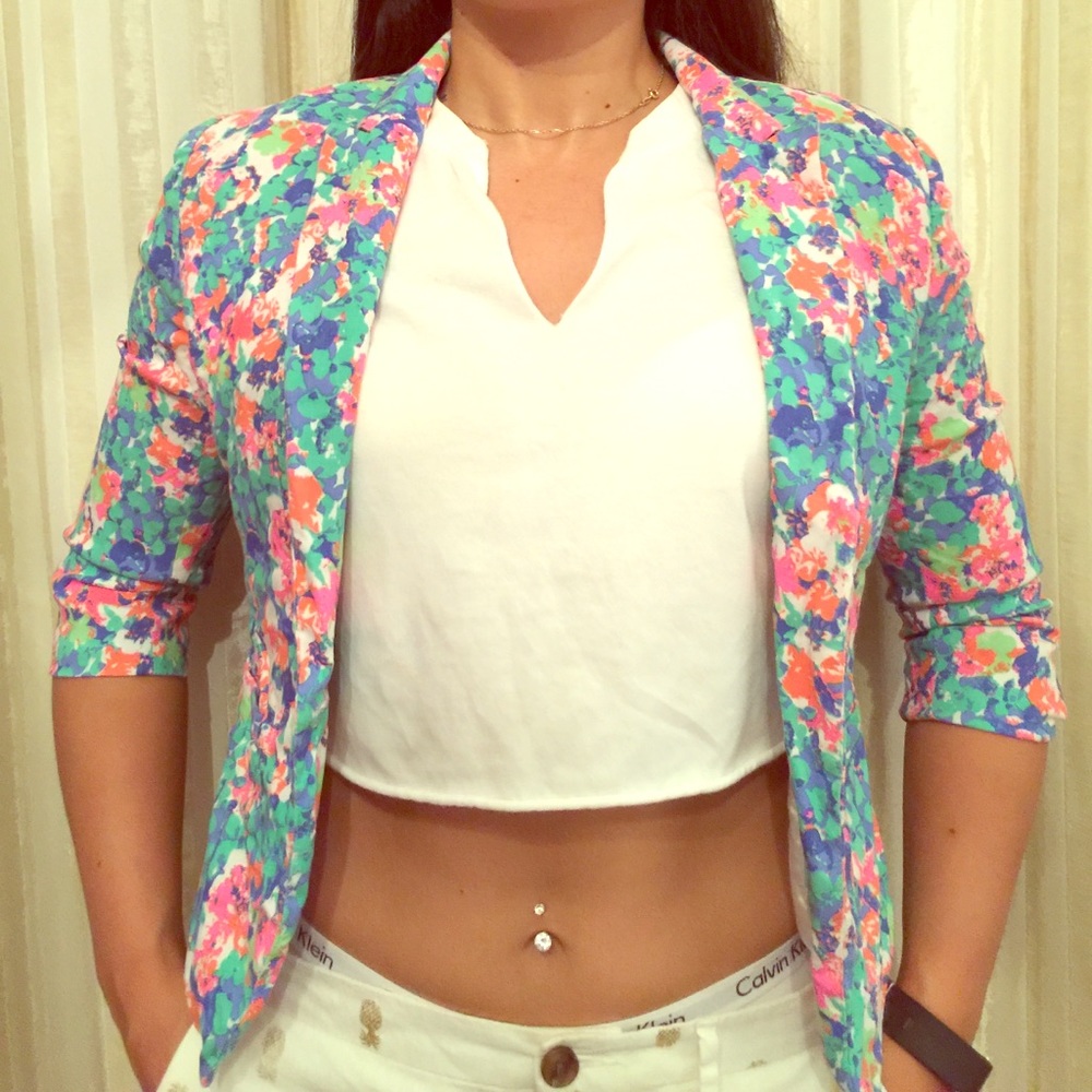 Multicolor, floral blazer.