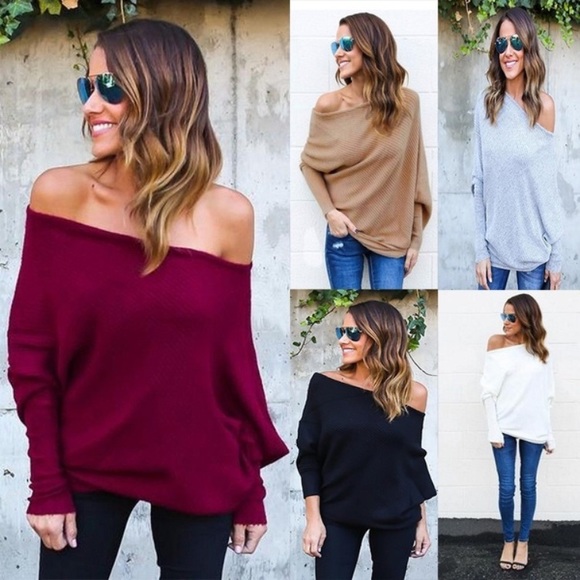 LAST ONE Olivia Off the Shoulder Loose Knit Top - Picture 2 of 3