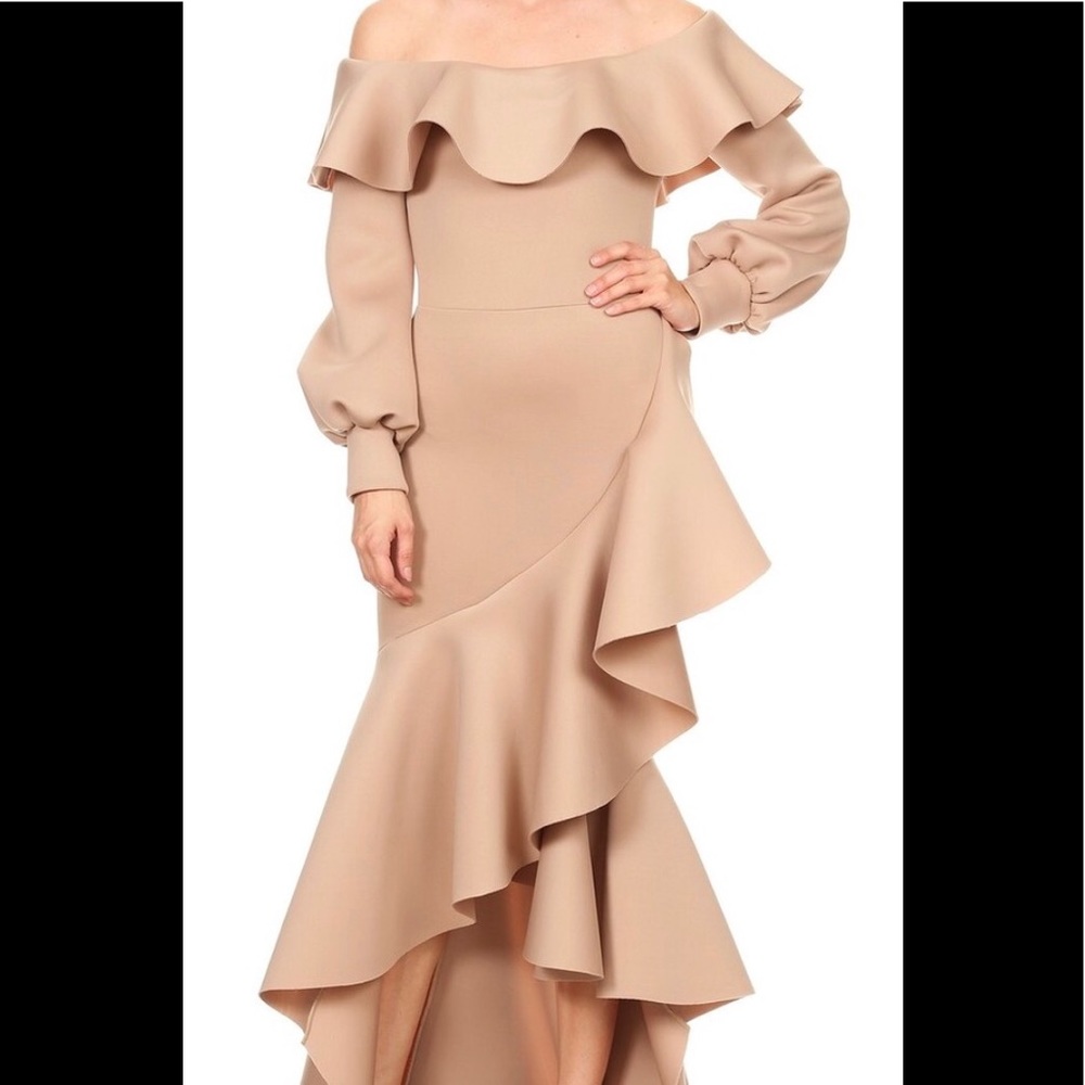 Tan/Beige Ruffle hi low dress