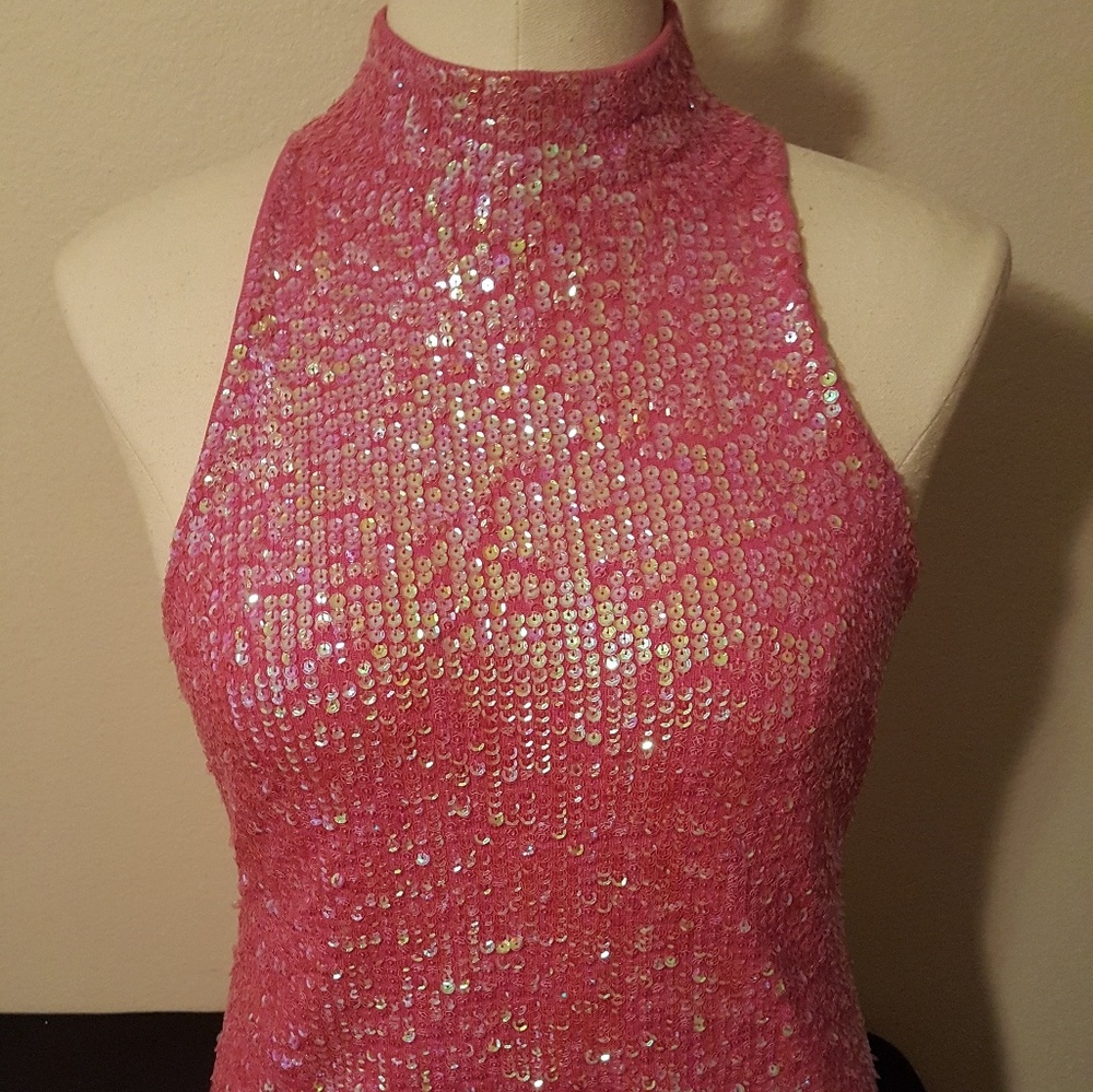 Hot Pink Sequence Mock Neck Top