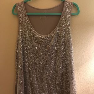 EUC silver/taupe sequin tank top