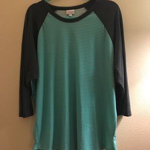 Blue and white striped LuLaroe Randy tee