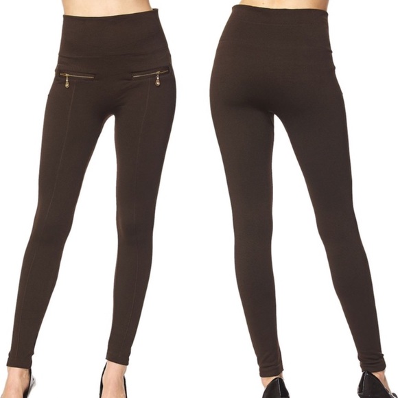 Brown dual Zipper leggings - Picture 2 of 3