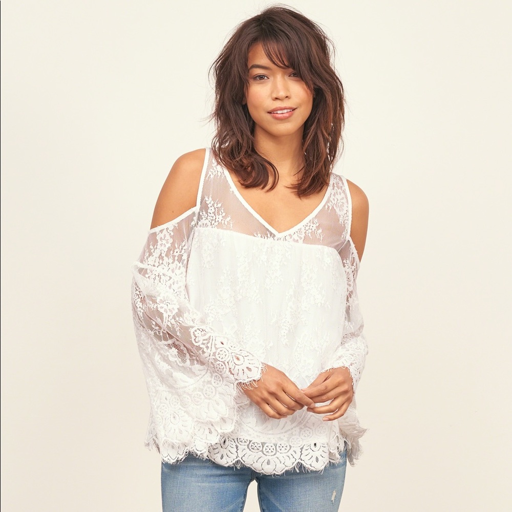 White Lace Cold Shoulder Blouse